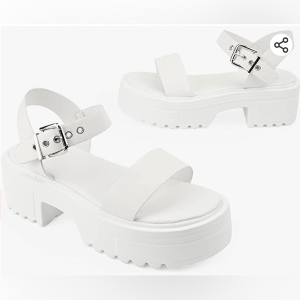 Sandals-7 White Y2K Open Toe Chunky Block Heel Buckle Platform Shoes Lightweight